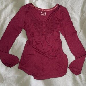 Decree Y2K Burgundy Tie-Back Cinched Waist Long Sleeve Top